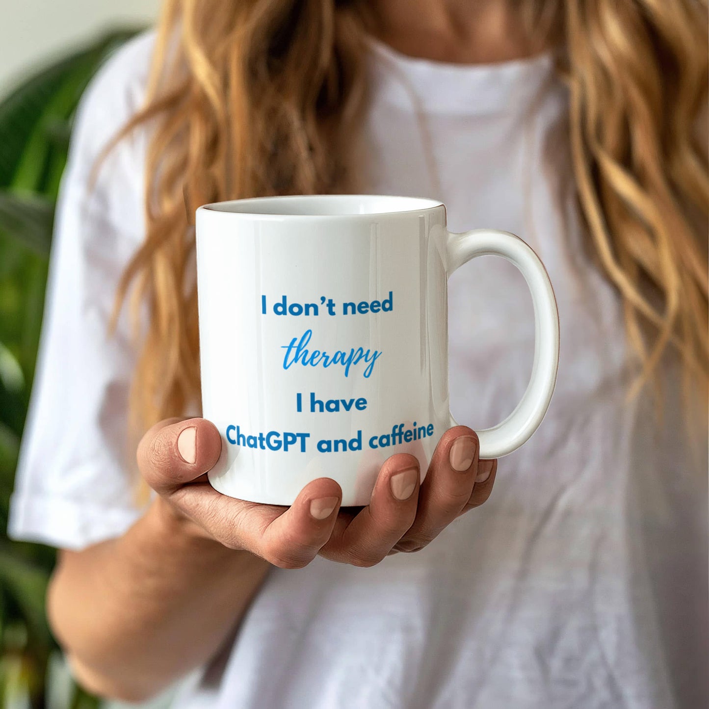 I Don't Need Therapy, I Have ChatGPT and Caffeine Coffee Mug (Nautical Blue)