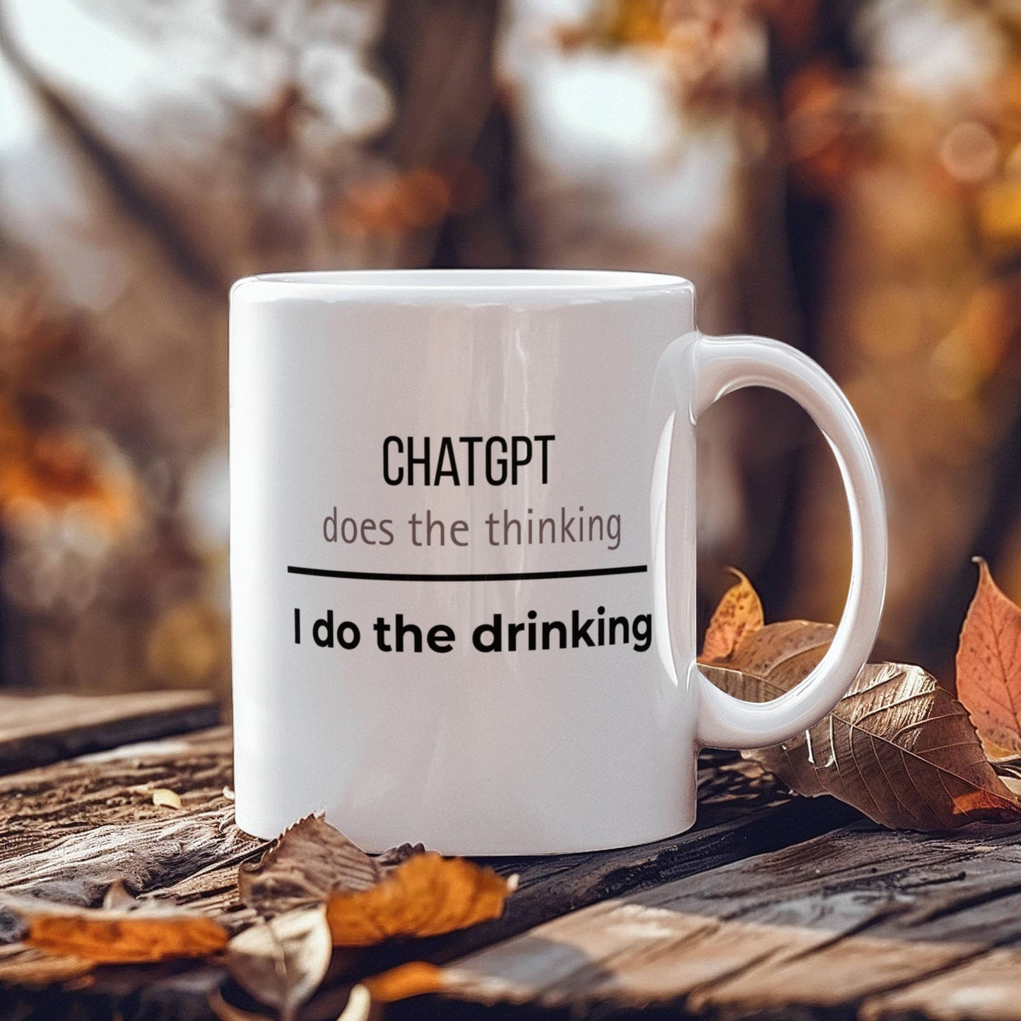 ChatGPT Does the Thinking - I do the Drinking (Black and Taupe)
