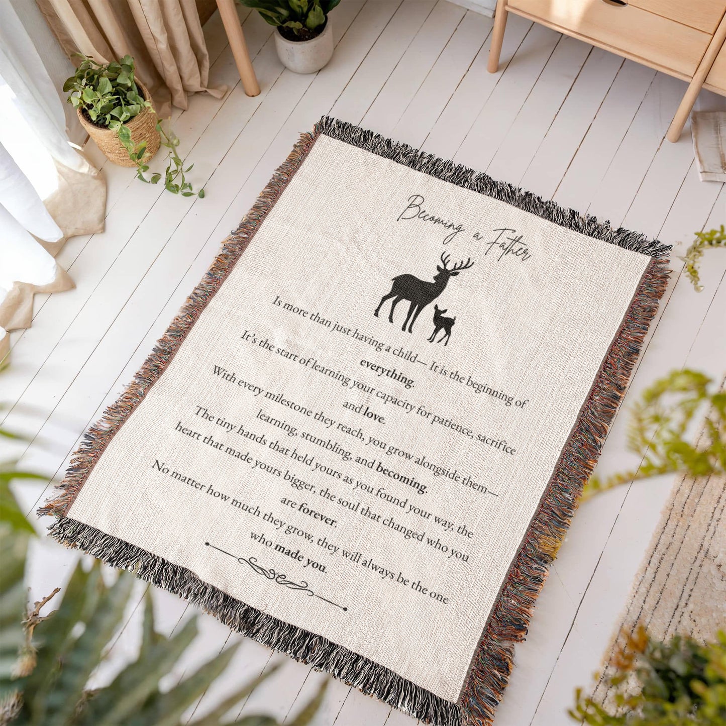 Heirloom Woven Blanket - Becoming a Father (Buck and Fawn Black)