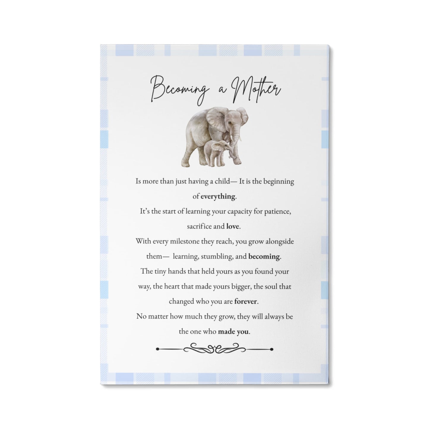 Gallery Wall Canvas - Becoming a Mother (Elephant Blue Plaid)