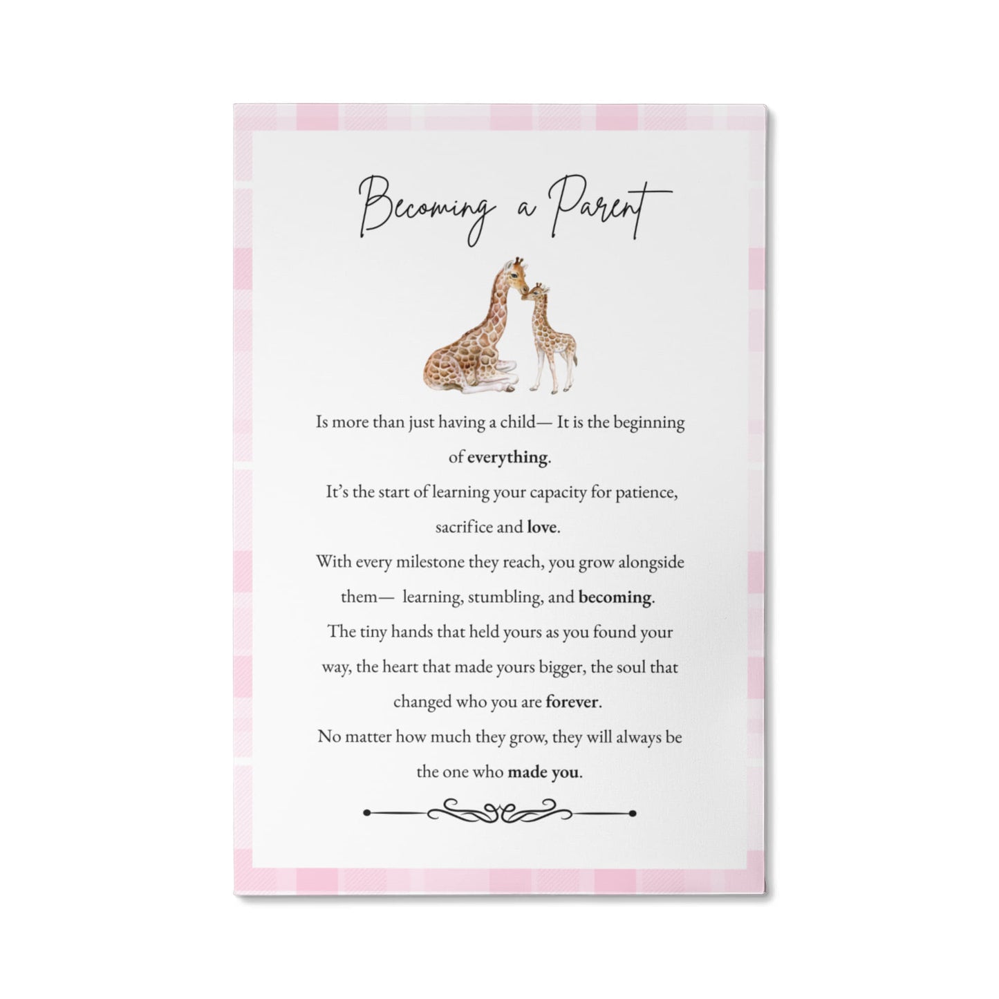 Gallery Wall Canvas - Becoming a Parent (Giraffe Pink Plaid)