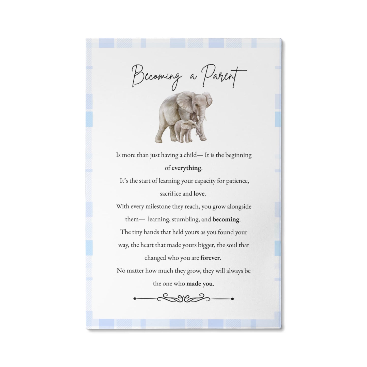 Gallery Wall Canvas - Becoming a Parent (Elephant Blue Plaid)