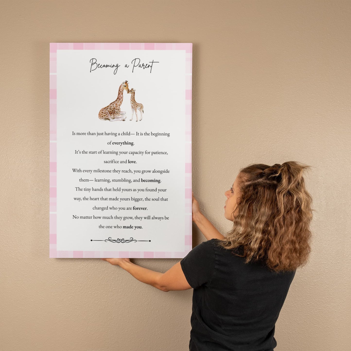 Gallery Wall Canvas - Becoming a Parent (Giraffe Pink Plaid)