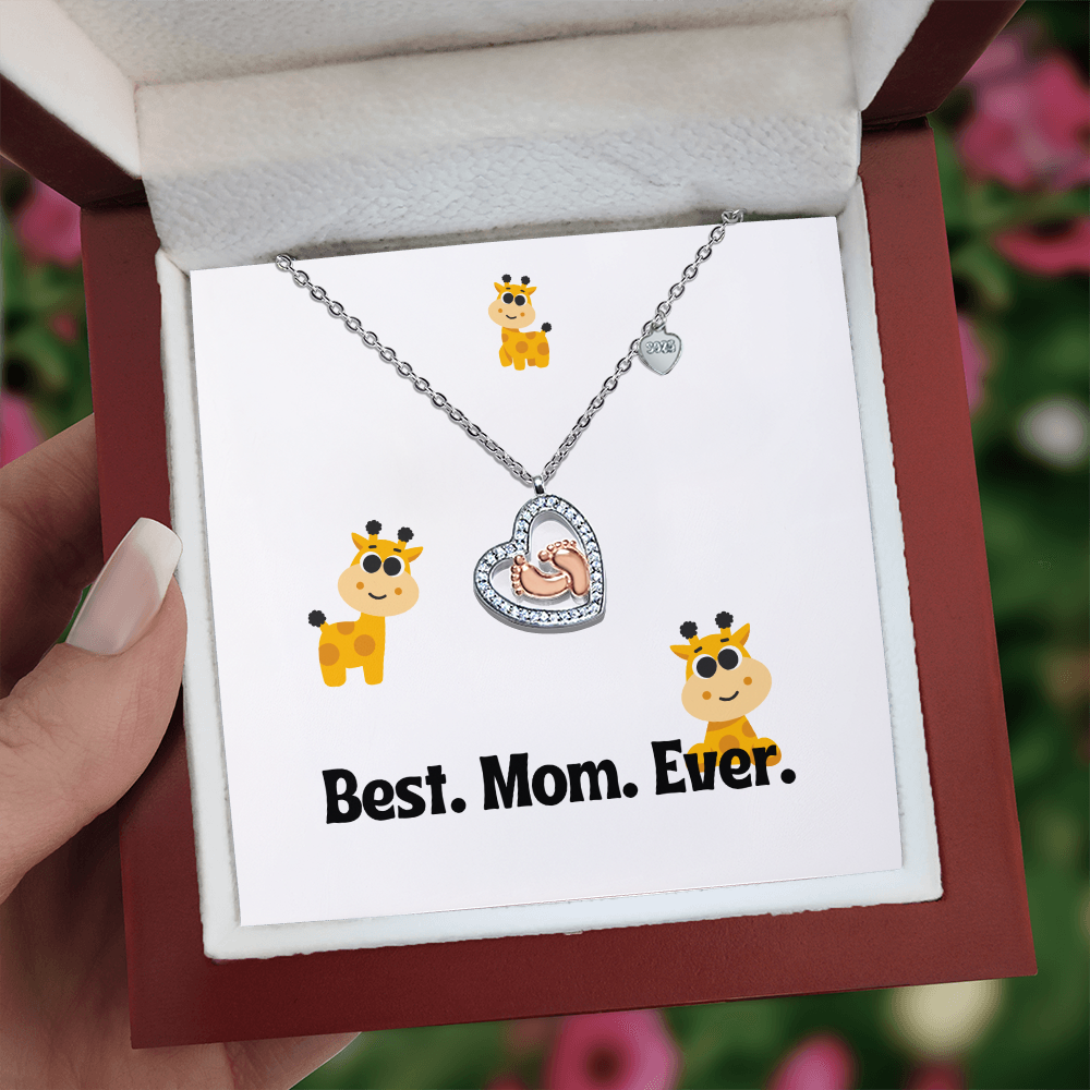 Baby Feet Heart Necklace - Best. Mom. Ever.