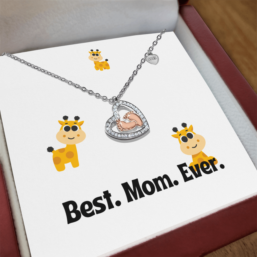 Baby Feet Heart Necklace - Best. Mom. Ever.