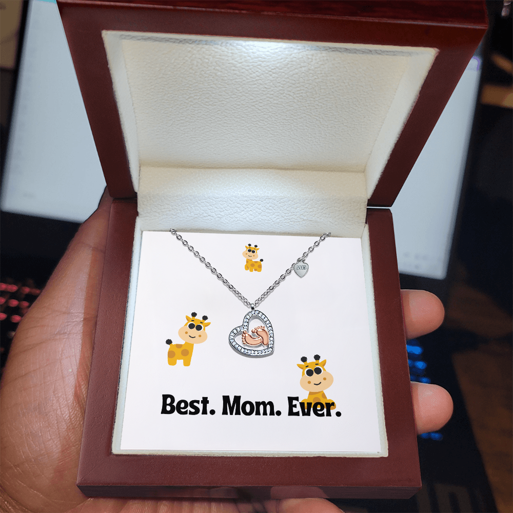 Baby Feet Heart Necklace - Best. Mom. Ever.