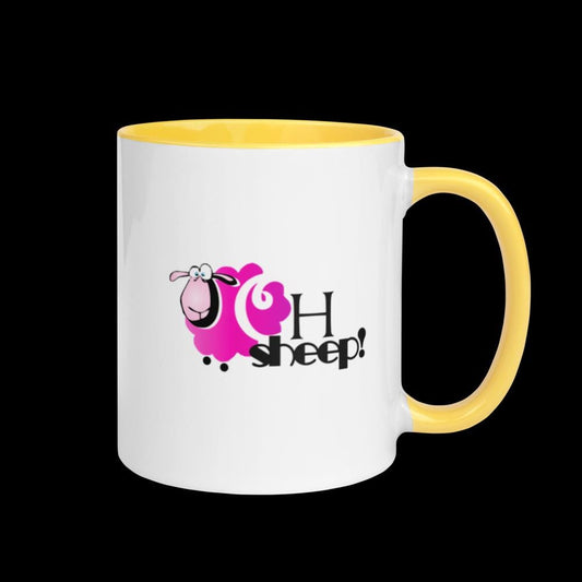 Mug - Sheep Happens - Gift for Sheep and Pun Lovers (White & Yellow)