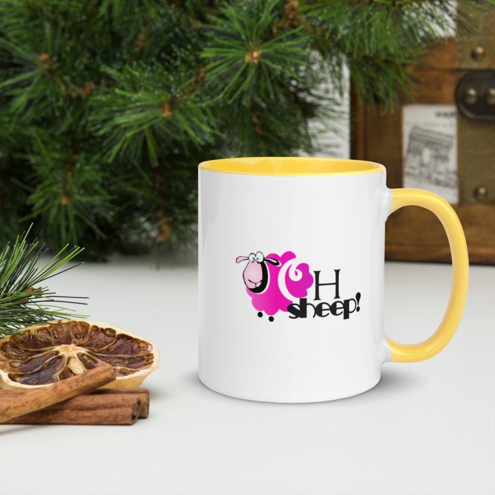 Mug - Sheep Happens - Gift for Sheep and Pun Lovers (White & Yellow)